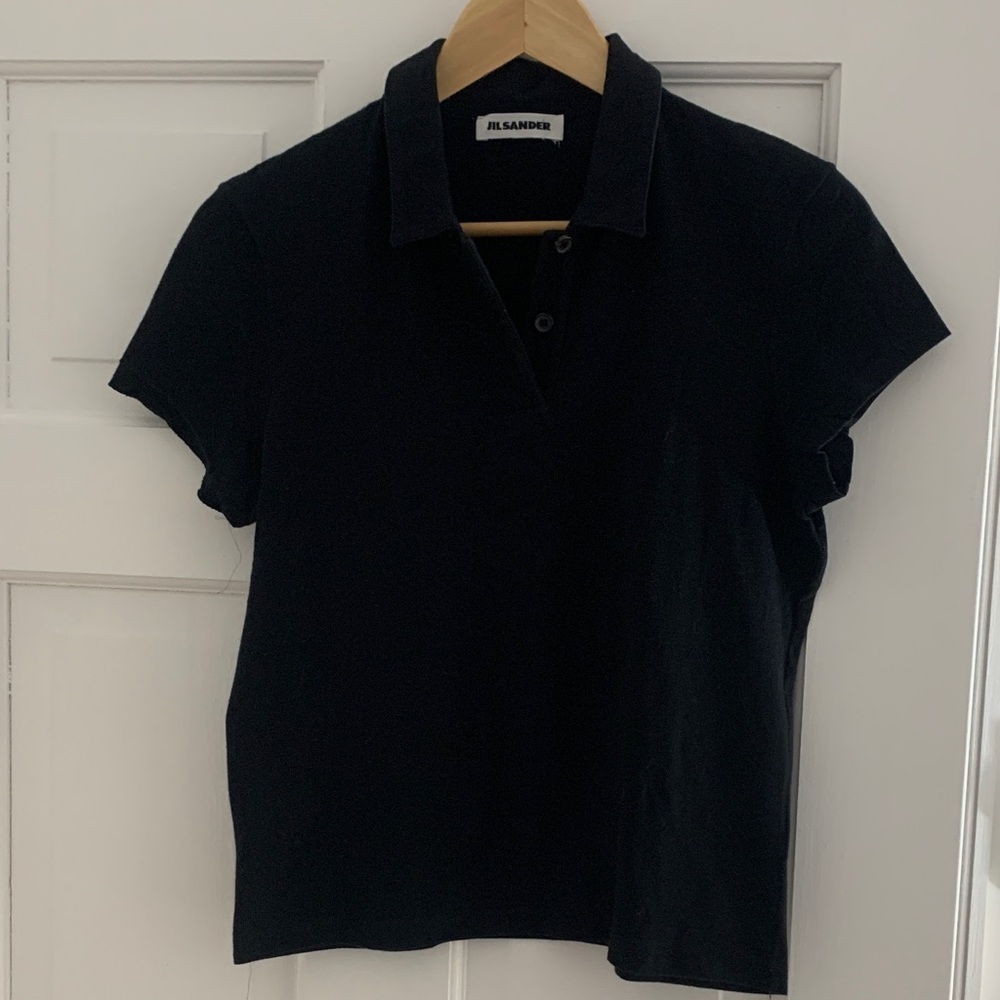 Jil Sander Classic Black Short Sleeve Polo, Made in Italy. Size Small